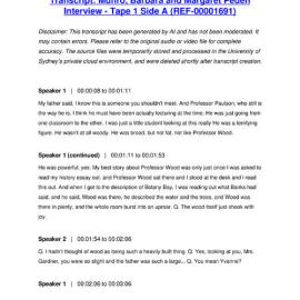 Munro, Barbara and Margaret Peden Interview - Tape 1 Side A - Transcript