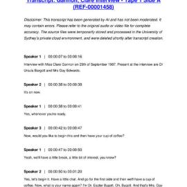 Gannon, Clare Interview - Tape 1 Side A - Transcript