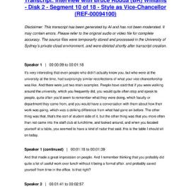 Interview with Bruce Rodda (BR) Williams - Disk 2 - Segment 10 of 18 - Style as Vice-Chancellor - Transcript