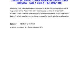 Butlin, Sydney James Christopher Lyon Interview - Tape 1 Side A - Transcript