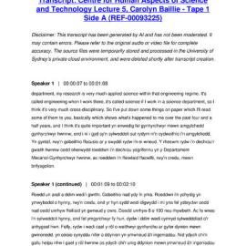 Centre for Human Aspects of Science and Technology Lecture 5, Carolyn Baillie - Tape 1 Side A - Transcript