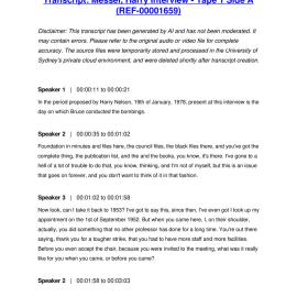 Messel, Harry Interview - Tape 1 Side A - Transcript
