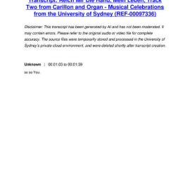 Reich Mir Die Hand, Mein Leben, Track Two from Carillon and Organ - Musical Celebrations from the University of Sydney - Transcript