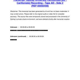 Sydney University Carillionists [sic - Carillonists] Recording - Tape AD - Side 2 - Transcript