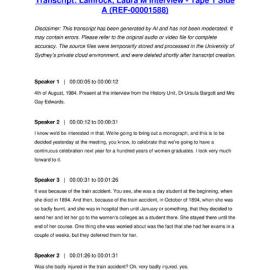 Lamrock, Laura M Interview - Tape 1 Side A - Transcript