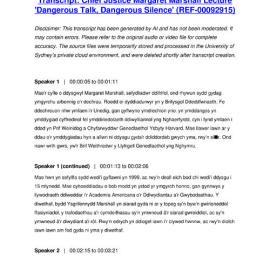 Chief Justice Margaret Marshall Lecture 'Dangerous Talk, Dangerous Silence' - Transcript