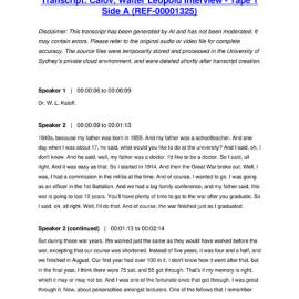 Calov, Walter Leopold Interview - Tape 1 Side A - Transcript