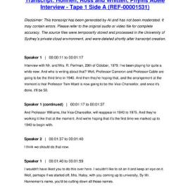 Hohnen, Ross and Whitten, Phyllis Adele Interview - Tape 1 Side A - Transcript