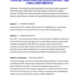 Wood, David Roy Vernon Interview - Tape 1 Side A - Transcript