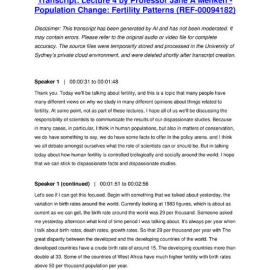 Lecture 4 by Professor Jane A Menken - Population Change: Fertility Patterns - Transcript