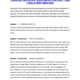 McConnell, Joyce Marion Interview - Tape 1 Side A - Transcript