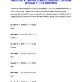 Properties of Matter (Series 6) - Elasticity (Episode 1) - Transcript