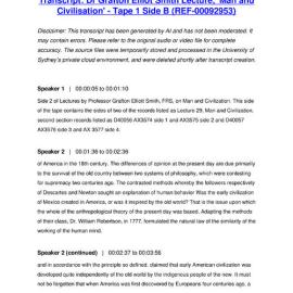 Dr Grafton Elliot Smith Lecture, 'Man and Civilisation' - Tape 1 Side B - Transcript