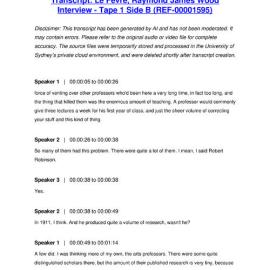 Le Fevre, Raymond James Wood Interview - Tape 1 Side B - Transcript