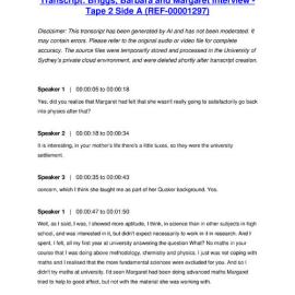 Briggs, Barbara and Margaret Interview - Tape 2 Side A - Transcript