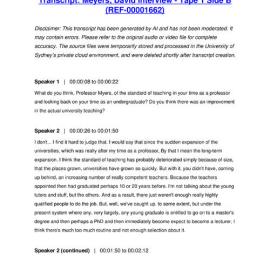 Meyers, David Interview - Tape 1 Side B - Transcript