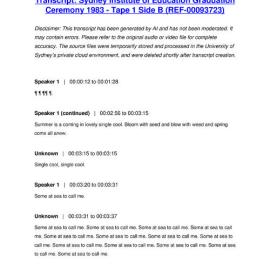 Sydney Institute of Education Graduation Ceremony 1983 - Tape 1 Side B - Transcript