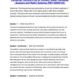 Lecture 8 by Dr Richard Waller Hunstead - Quasars and Radio Galaxies - Transcript