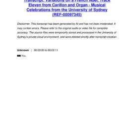 Variations on a French Noel, Track Eleven from Carillon and Organ - Musical Celebrations from the University of Sydney - Transcript