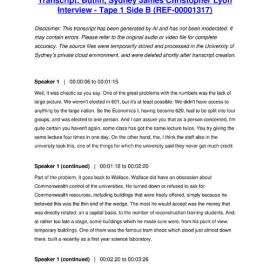 Butlin, Sydney James Christopher Lyon Interview - Tape 1 Side B - Transcript