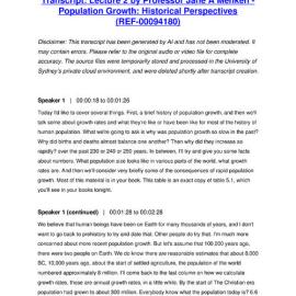 Lecture 2 by Professor Jane A Menken - Population Growth: Historical Perspectives - Transcript