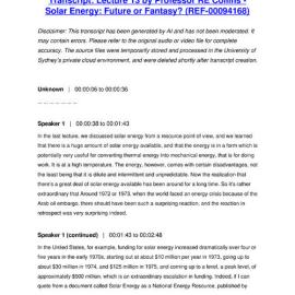 Lecture 13 by Professor RE Collins - Solar Energy: Future or Fantasy? - Transcript
