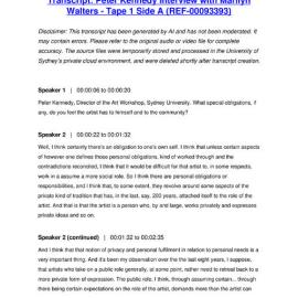 Peter Kennedy Interview with Marilyn Walters - Tape 1 Side A - Transcript