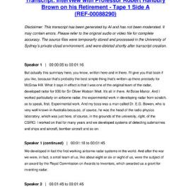 Interview with Professor Robert Hanbury Brown on his Retirement - Tape 1 Side A - Transcript