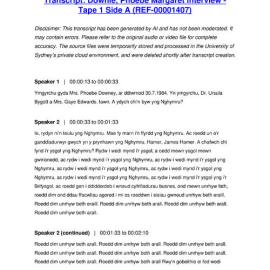 Downie, Phoebe Margaret Interview - Tape 1 Side A - Transcript