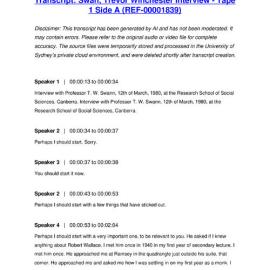 Swan, Trevor Winchester Interview - Tape 1 Side A - Transcript