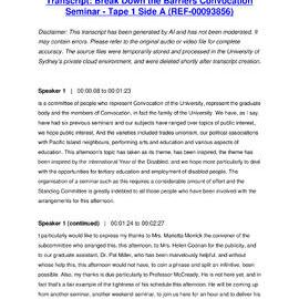 Break Down the Barriers Convocation Seminar - Tape 1 Side A - Transcript