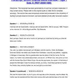 Griffin, Charles David Interview - Tape 1 Side A - Transcript