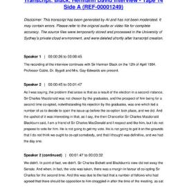 Black, Hermann David Interview - Tape 14 Side A - Transcript