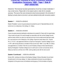 Institute of Early Childhood Studies Graduation Ceremony 1989 - Tape 1 Side B - Transcript