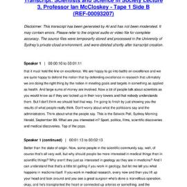 Scientists and Science in Society Lecture 3, Professor Ian McCloskey - Tape 1 Side B - Transcript