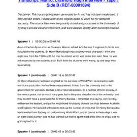 Munro, Crawford Hugh Interview - Tape 1 Side B - Transcript