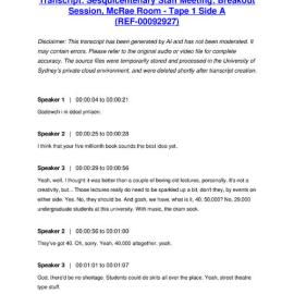 Sesquicentenary Staff Meeting: Breakout Session, McRae Room - Tape 1 Side A - Transcript