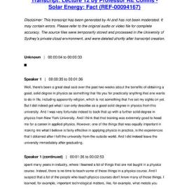 Lecture 12 by Professor RE Collins - Solar Energy: Fact - Transcript