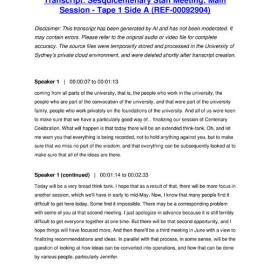 Sesquicentenary Staff Meeting: Main Session - Tape 1 Side A - Transcript