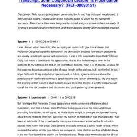 John Colquhoun Lecture 'Is Fluoridation Necessary?' - Transcript