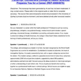 Cumberland College of Health Sciences Prepares You for a Career - Transcript