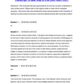 A New Way of Life - Transcript