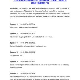 Godwin, G Interview - Tape 1 Side B - Transcript