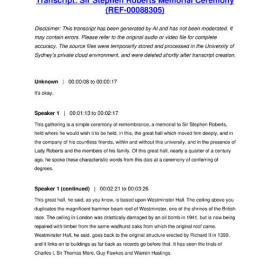 Sir Stephen Roberts Memorial Ceremony - Transcript