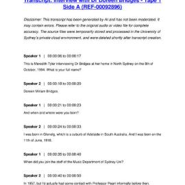 Interview with Dr Doreen Bridges - Tape 1 Side A - Transcript