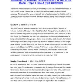 Dr Harrison Schmitt Lecture 'A Trip to the Moon' - Tape 1 Side A - Transcript