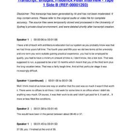 Bridges, Frederick Peter Interview - Tape 1 Side B - Transcript