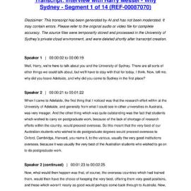 Interview with Harry Messel - Why Sydney - Segment 1 of 14 - Transcript