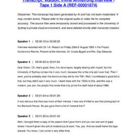 Watson, Irvine Armstrong Interview - Tape 1 Side A - Transcript