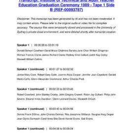 Institute of Technical and Adult Teacher Education Graduation Ceremony 1989 - Tape 1 Side B - Transcript